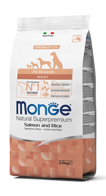 MONGE DOG Losos, rýže 2,5kg 25/14