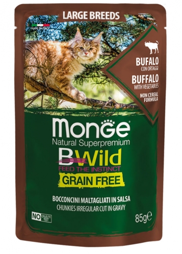 MONGE BWILD CAT Grain Free kapsička LB ADULT Buvol se…