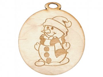 Vánoční dřevěná ozdoba baňka - sněhulák