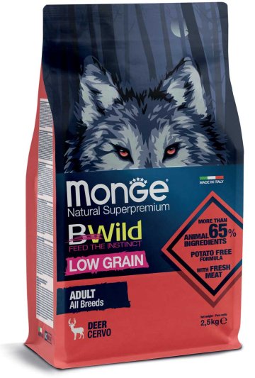 MONGE BWILD Dog - Low Grain - Srnčí, Adult 2,5kg 28/18