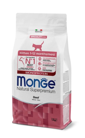 MONGE Cat Monoprotein KITTEN hovězí 34/19 1,5kg