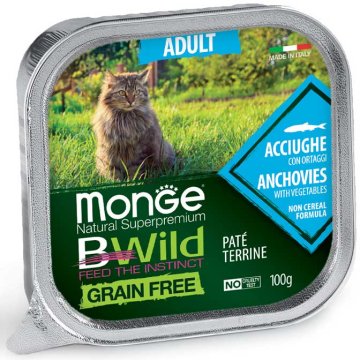 MONGE BWILD CAT Grain Free vanička ADULT Ančovičky…
