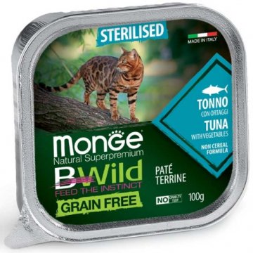 MONGE BWILD CAT Grain Free vanička STERILKA Tuňák se zeleninou 100g