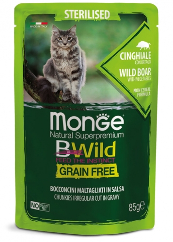 MONGE BWILD CAT Grain Free kapsička STERILKA Divoké prase 85g