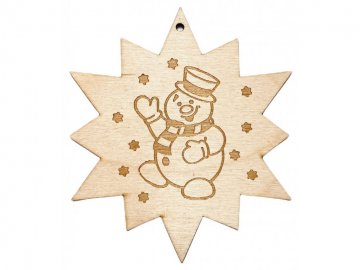 Vánoční dřevěná ozdoba hvězda - sněhulák