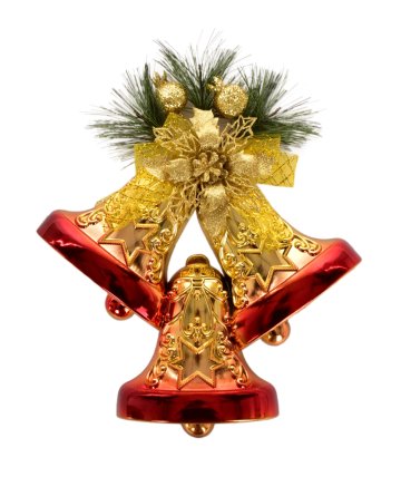 33 cm velká nástěnná dekorace, zlato červená,ve tvaru tří zvonků